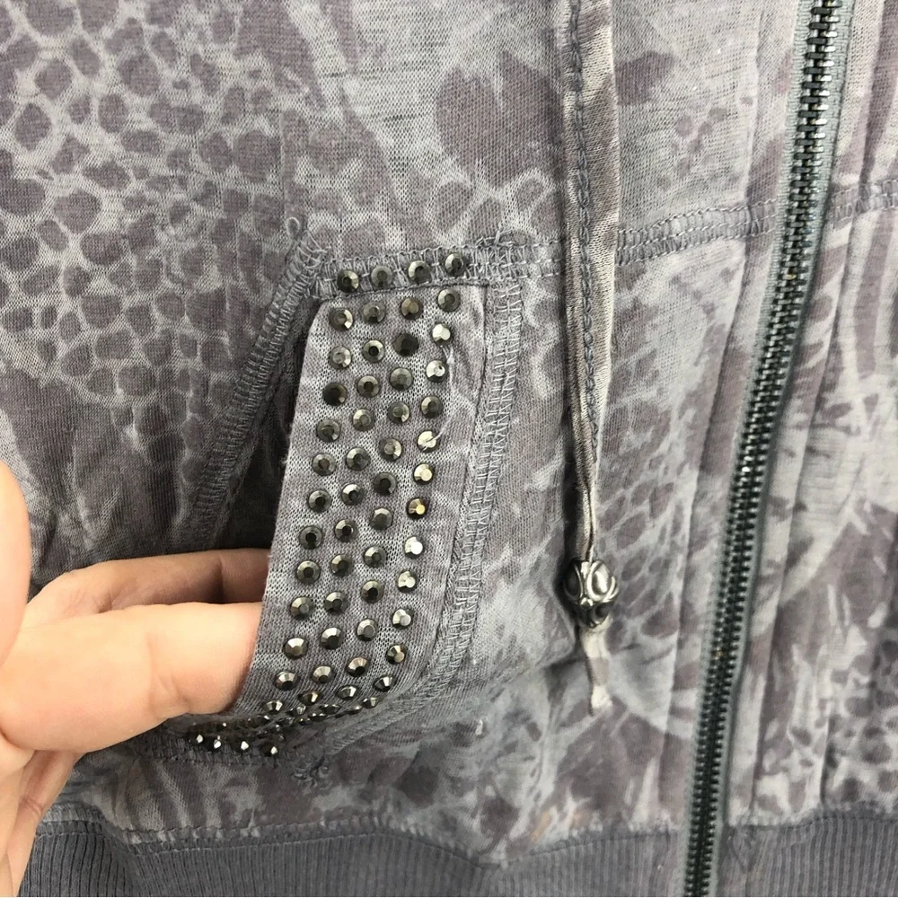 Miss Me Hoodie Jacket Small Fleur De Lis Embellished Wings Pockets Full Zip